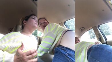 Thick BBW finger fucks her fat wet pussy in the car Polish moans loud