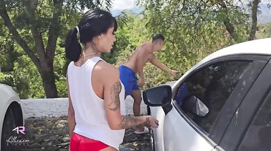Colombian Teen Gets Public Car Wash Fucked by Huge Cock Athenea Rose & Maxx Betancur Rough Sex