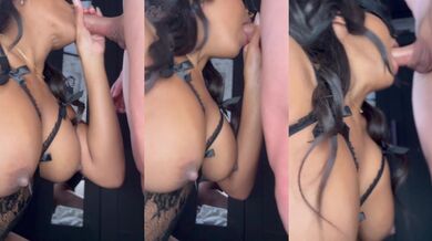 Big tits babe deep throats sloppy bobjob face fuck