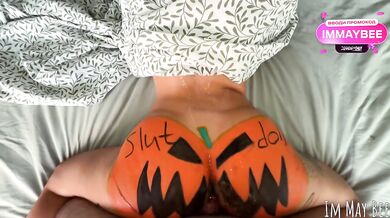 The whole town fucks the local slut on Halloween doggystyle anal plug POV