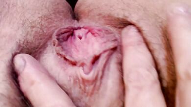 Close up tight hairy pussy pushed to limits