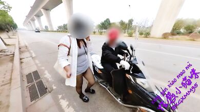 Old man seduces MILF on motorcycle publicly taking it rough