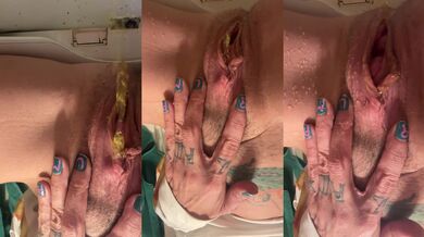 Vitamin watered blonde slut pisses her tiny tits into pussy heaven