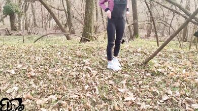 Tongue flicking blonde deep throat comedy in the woods until cum shot face