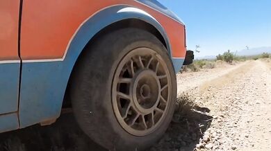 Big Cock Slams Big Tits on VW Rabbit Hood Naked Hot Springs Pound