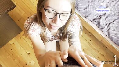 Nerdy Blonde Glasses Gushed Cum Destroyed Dizzying Deepthroat Facial