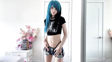 Blue Haired Emo Slut Strips Choker Off Perfect Tits Gush