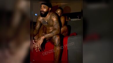 Denzel Pumps Prissys Bald Ebony MILF Pussy Creampie Flood
