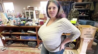Oops Cum Gushes on Demora's Big Pierced Tits in Store
