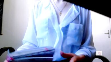 A petite blonde naughty secretary masturbates alone in HD
