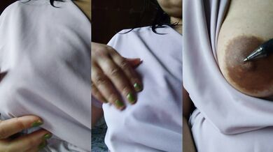 Oh Your Nipple Cracks Feel Great perverted Japanese woman ballpoint pen solo big tits nipple orgasm