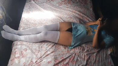 Pee shot up while she lay there cumming watching TikTok