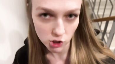 Slim Teen Blonde Choked Gushing Cum in Entrance Cock Suck