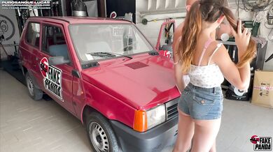 Garage MMF Threesome Big Cocks Destroy Tiny StepCousin Doggy Slam